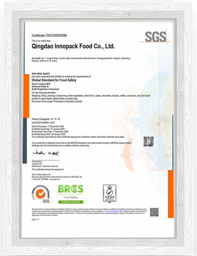 QINGDAO INNOPACK FOOD CO., LTD BRC CERTIFICATE - TAO 260804 EN
